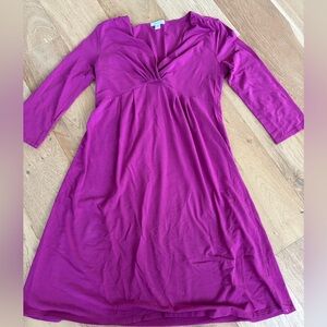 Garnet hill gathered v neck midi dress 3/4 length sleeve